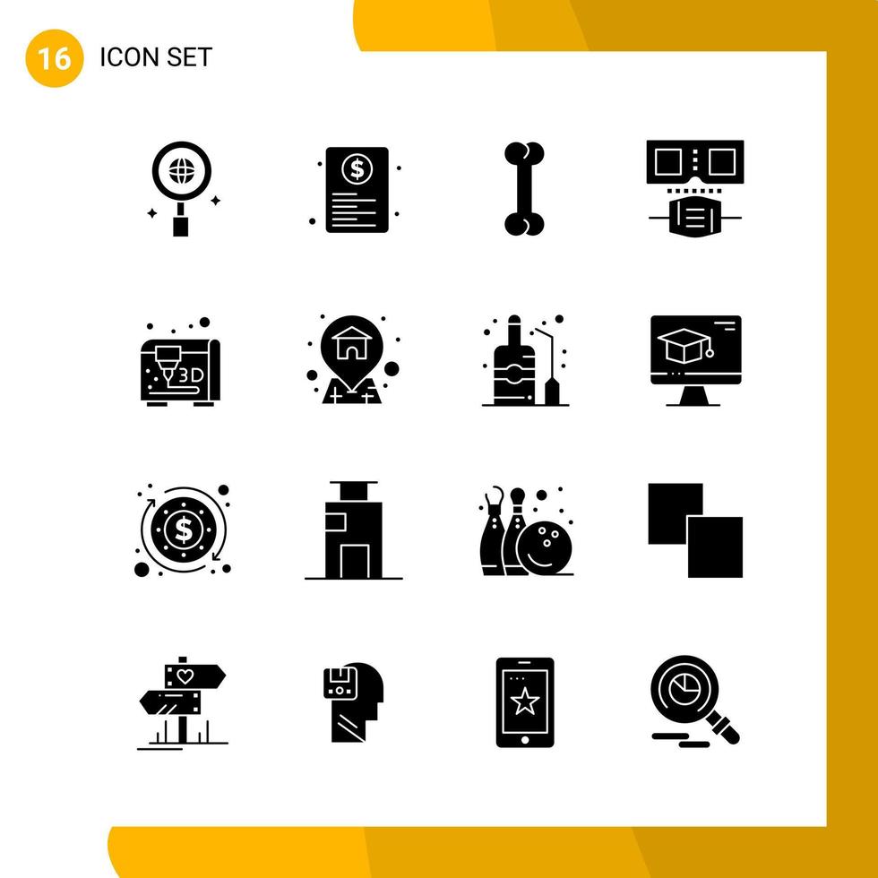 16 Icon Set Solid Style Icon Pack Glyphensymbole isoliert auf weißem Hintergrund für responsive Website, die kreativen schwarzen Icon-Vektorhintergrund entwirft vektor