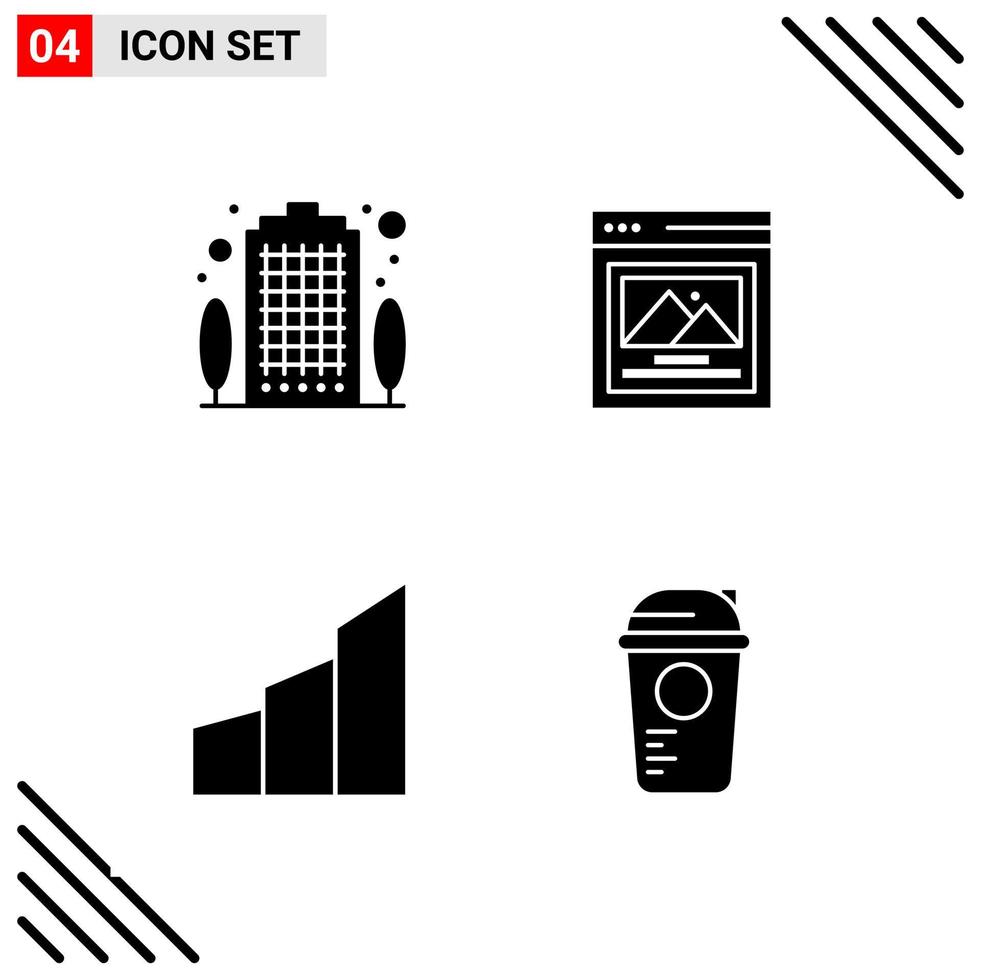 Pixel perfekter Satz von 4 soliden Symbolen Glyphen-Icon-Set für Website-Design und mobile Anwendungen Schnittstelle kreativer schwarzer Icon-Vektor-Hintergrund vektor