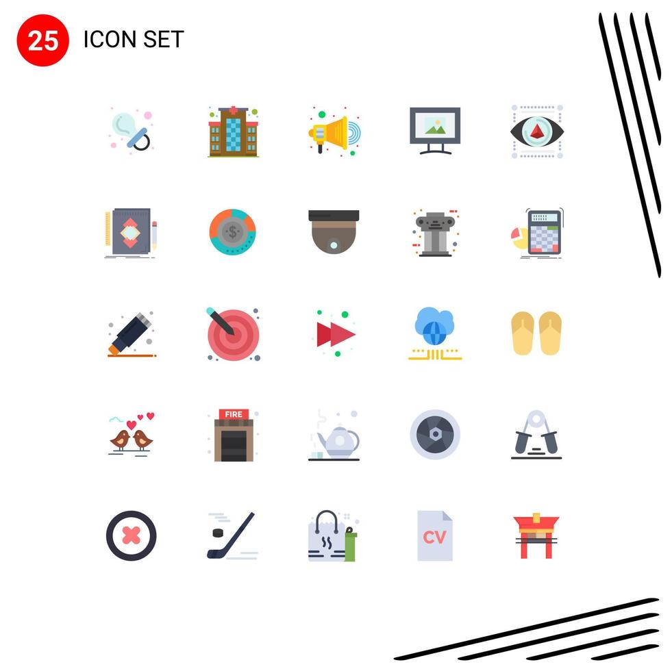 platt Färg packa av 25 universell symboler av skrivare grej annonsera öga skärm redigerbar vektor design element