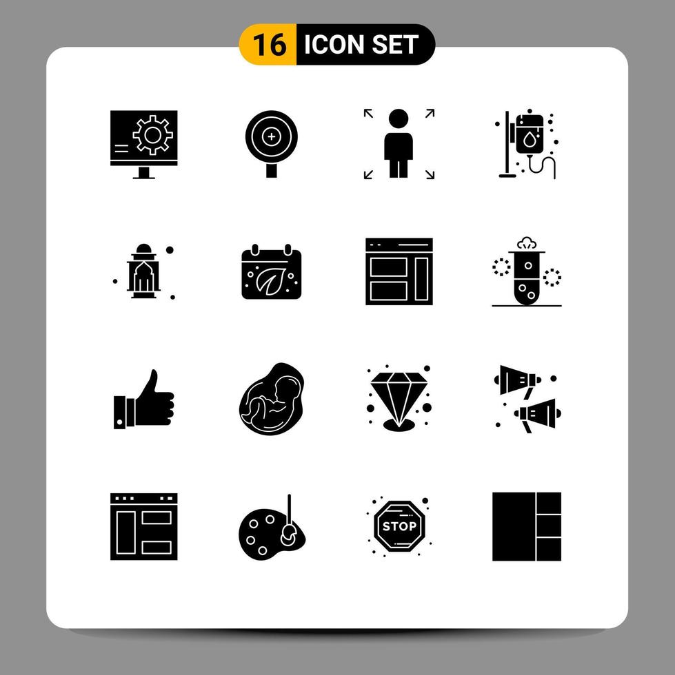 16 universell fast glyfer uppsättning för webb och mobil tillämpningar islam moské tillväxt apotek hälsa redigerbar vektor design element