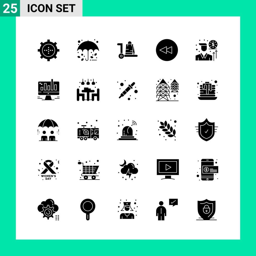 Packung mit 25 soliden Stil-Icon-Set Glyphen-Symbolen für den Druck kreative Zeichen isoliert auf weißem Hintergrund 25 Icon-Set kreativer schwarzer Icon-Vektor-Hintergrund vektor