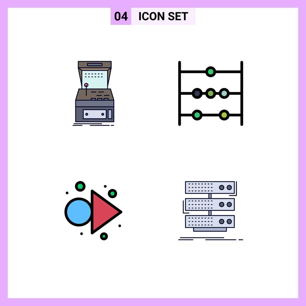 4 thematische Vektor-Fülllinien-Flachfarben und editierbare Symbole von editierbaren Vektordesign-Elementen des Arcade-Forward-Maschinen-Mathematik-Servers vektor