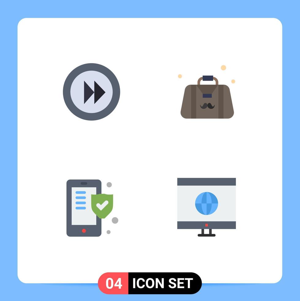 piktogram uppsättning av 4 enkel platt ikoner av framåt- telefon spelare far säkerhet redigerbar vektor design element