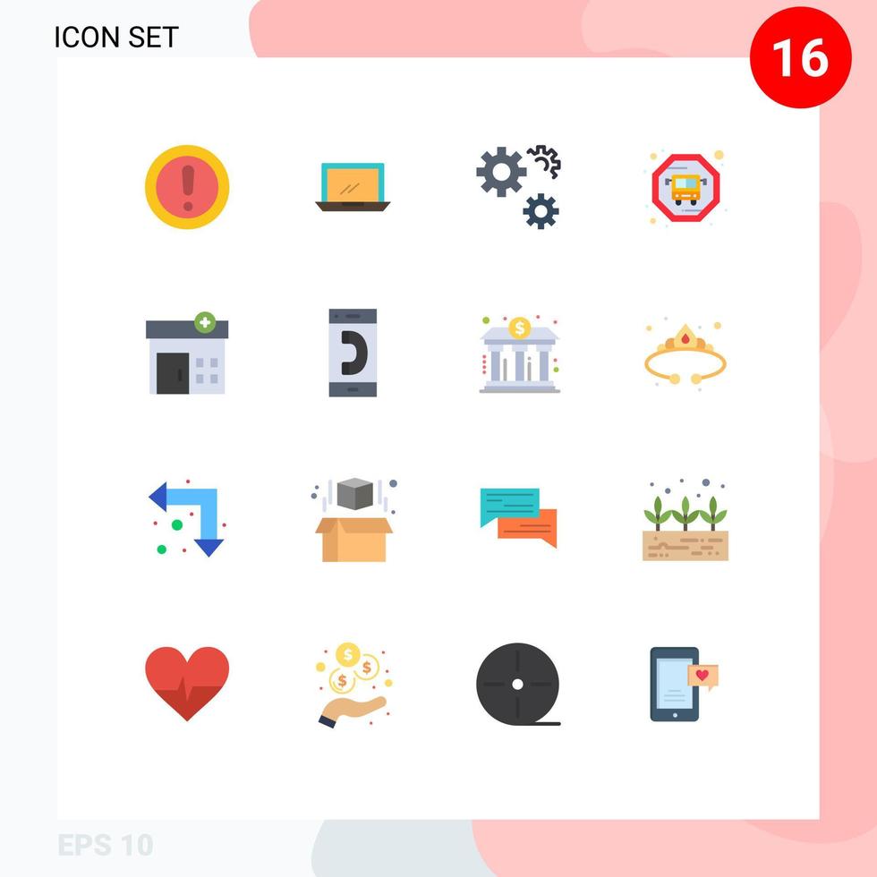16 universell platt Färg tecken symboler av sjukhus offentlig genomresa hårdvara buss preferenser redigerbar packa av kreativ vektor design element
