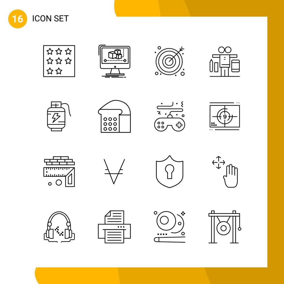 16 Icon Set Line Style Icon Pack Umrisssymbole isoliert auf weißem Hintergrund für responsive Website, die kreativen schwarzen Icon-Vektorhintergrund entwirft vektor