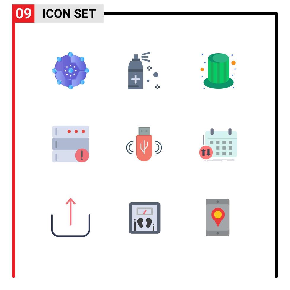 gruppe von 9 flachen farben zeichen und symbolen für daten usb magic server alarm editierbare vektordesignelemente vektor