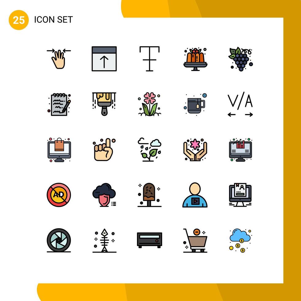 modern uppsättning av 25 fylld linje platt färger pictograph av frukt sötsaker sida mat kaka redigerbar vektor design element
