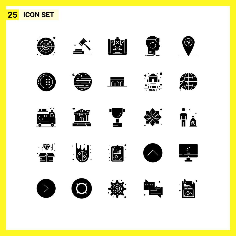 universell ikon symboler grupp av 25 modern fast glyfer av gps verklighet rösta headsetet vr redigerbar vektor design element
