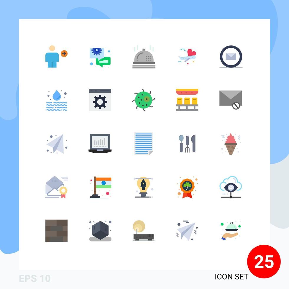 25 universelle flache Farben für Web- und mobile Anwendungen E-Mail-Flughafen-Zahnradflugzeug fliegen editierbare Vektordesign-Elemente vektor