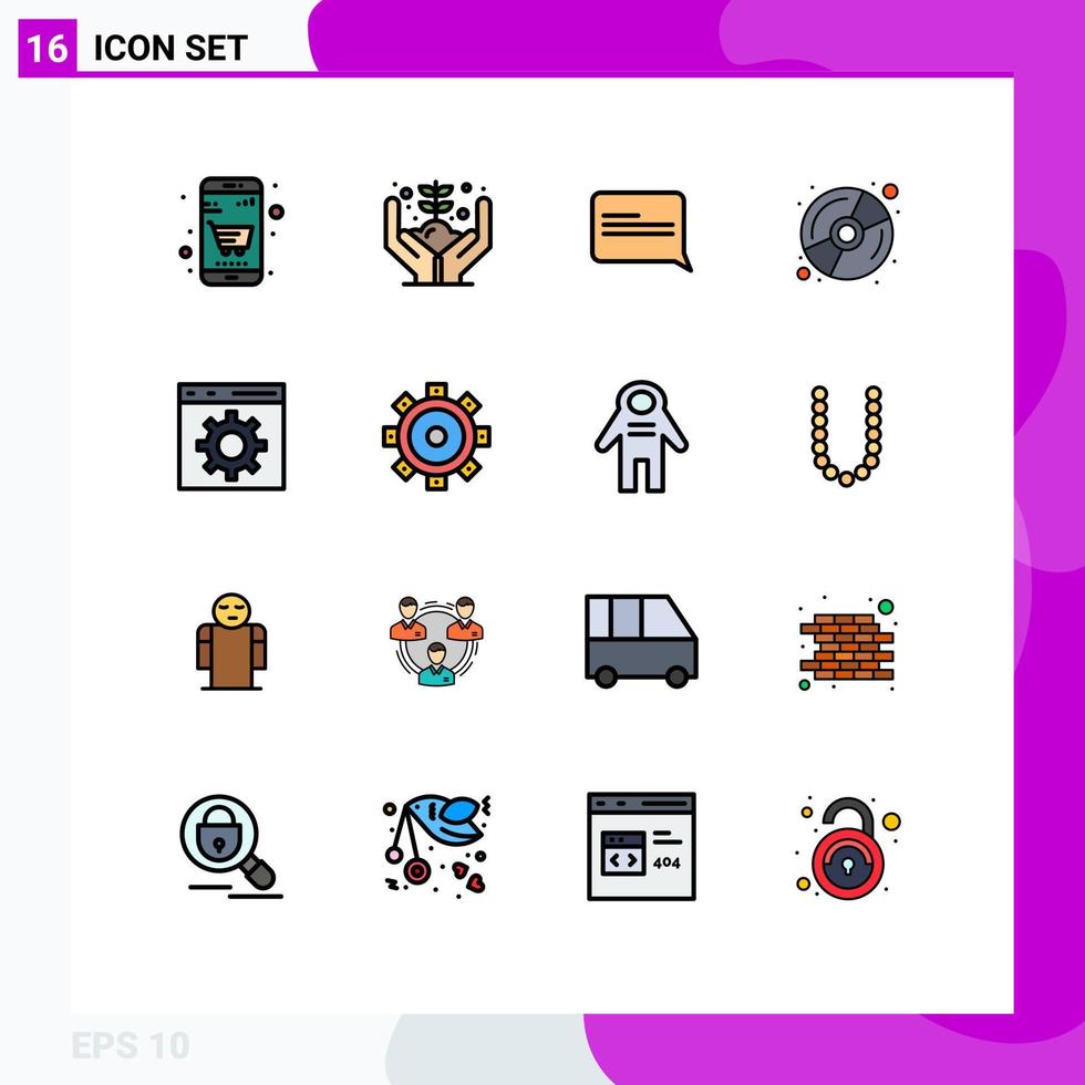 moderner satz von 16 flachen farbgefüllten linien piktogramm der programmierung entwickeln chat-codierungs-dvd editierbare kreative vektordesignelemente vektor