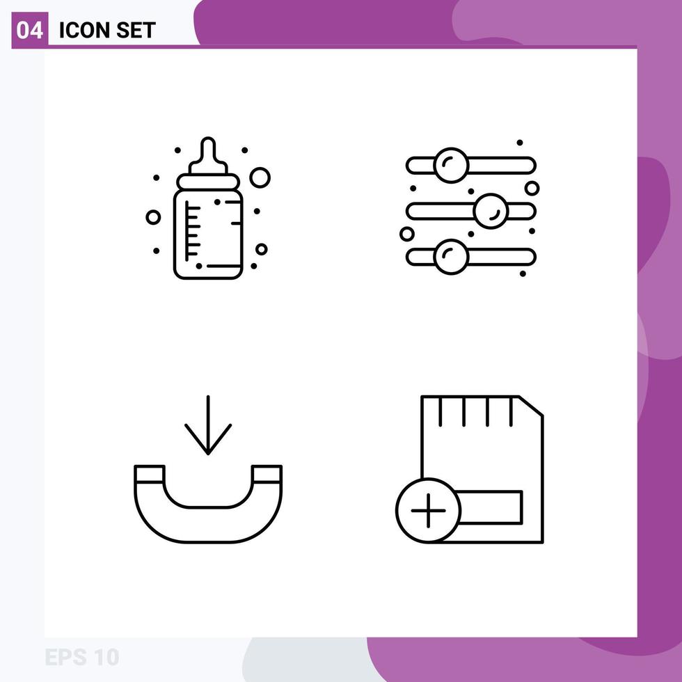 redigerbar vektor linje packa av 4 enkel fylld linje platt färger av bebis inkommande dryck på Lägg till redigerbar vektor design element