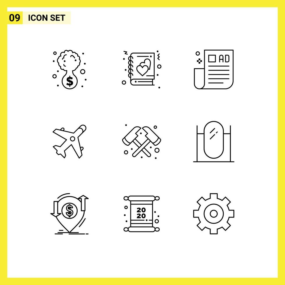 universell ikon symboler grupp av 9 modern konturer av brand handla reklam tips plan e-handel redigerbar vektor design element