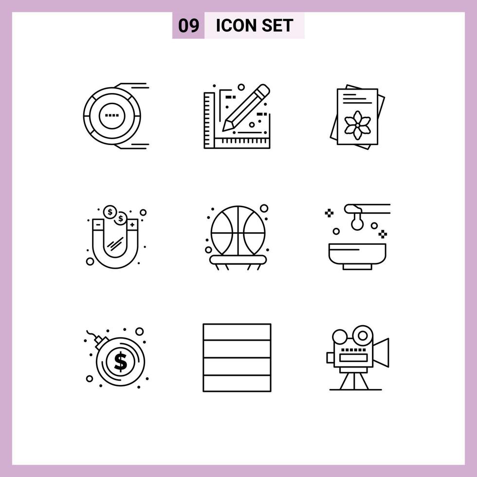 universell ikon symboler grupp av 9 modern konturer av ryggstöd pengar skiss investering vår redigerbar vektor design element