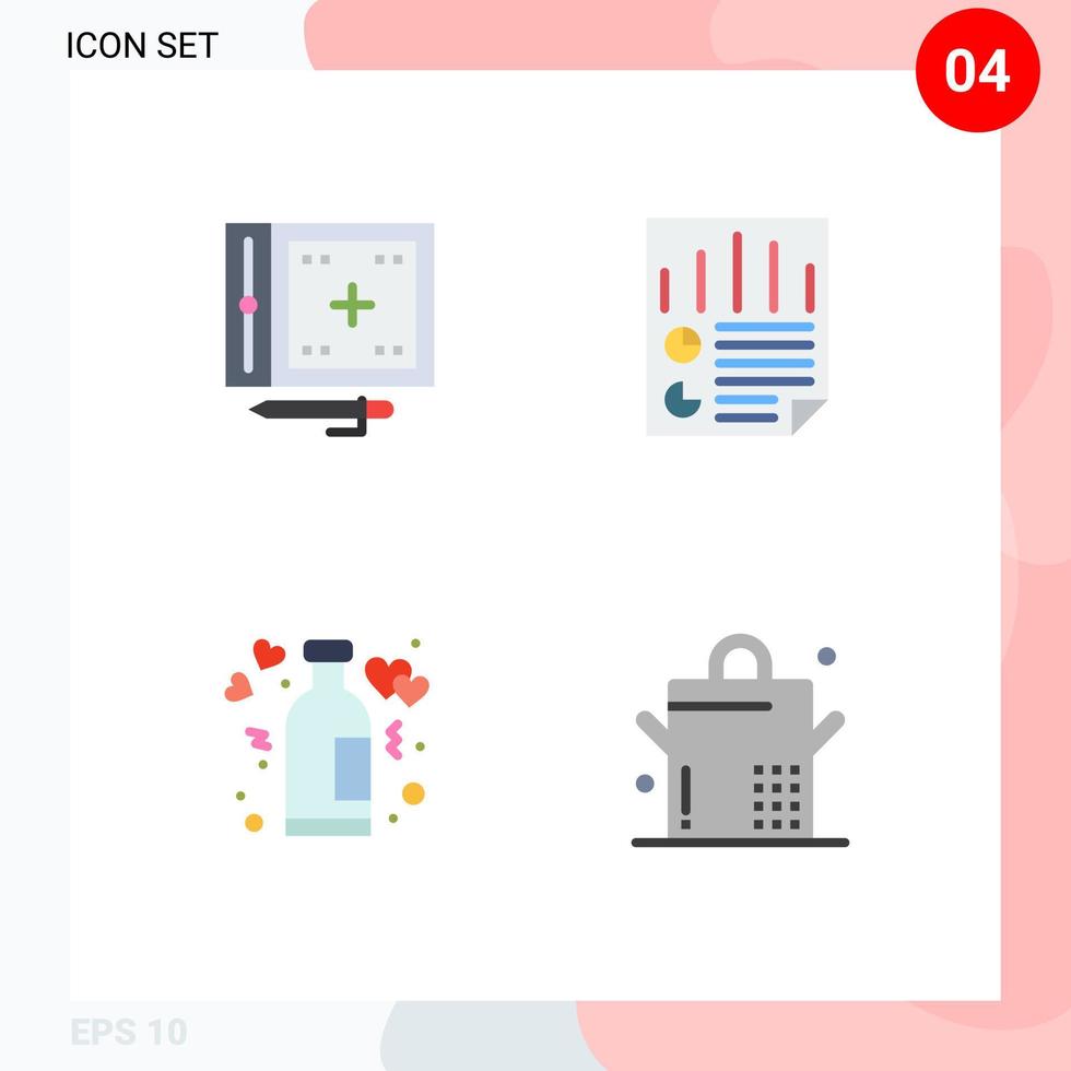 piktogram uppsättning av 4 enkel platt ikoner av kodning användare teckning dokumentera livsstil redigerbar vektor design element