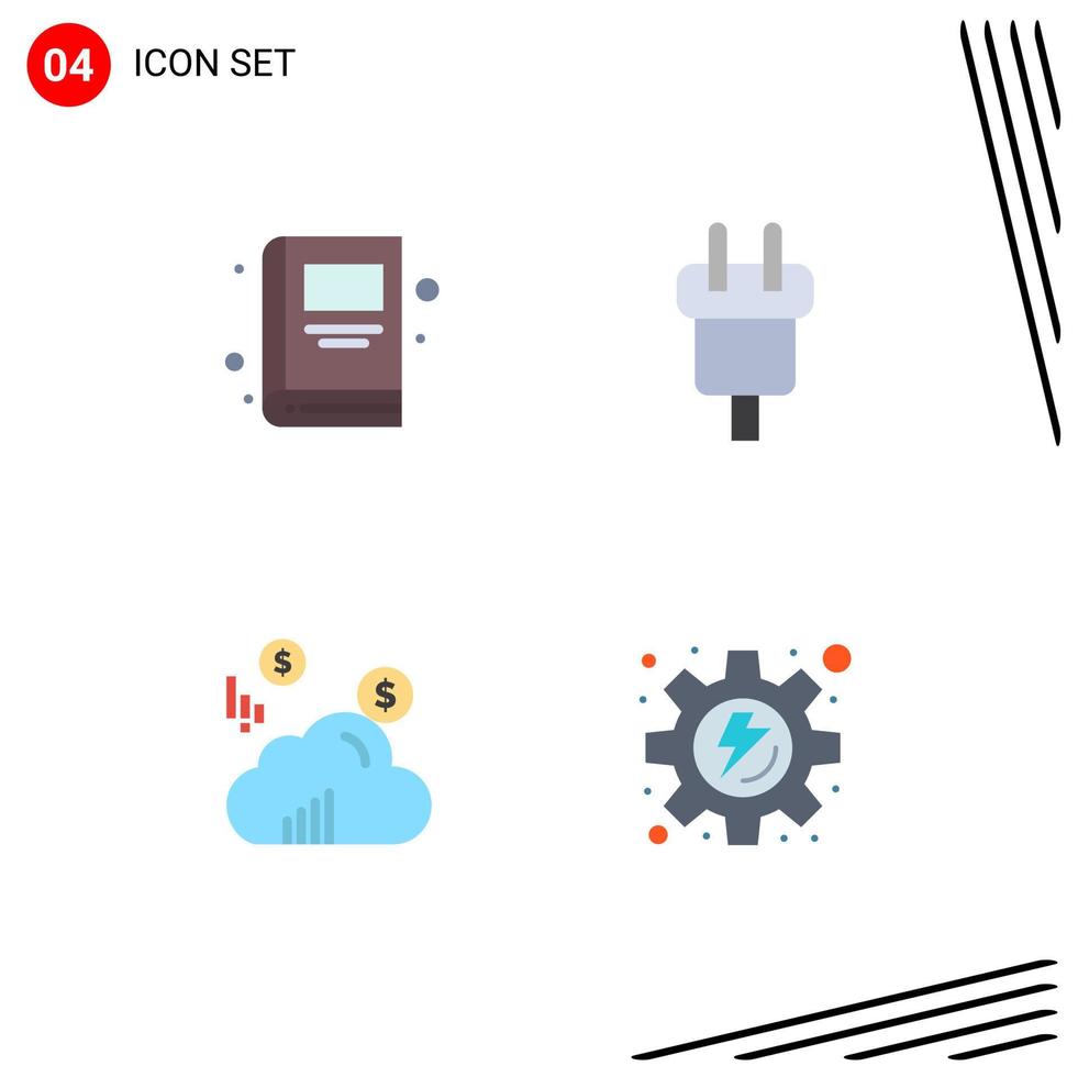 4 universell platt ikon tecken symboler av bok marknadsföring avgift elektrisk energi redigerbar vektor design element