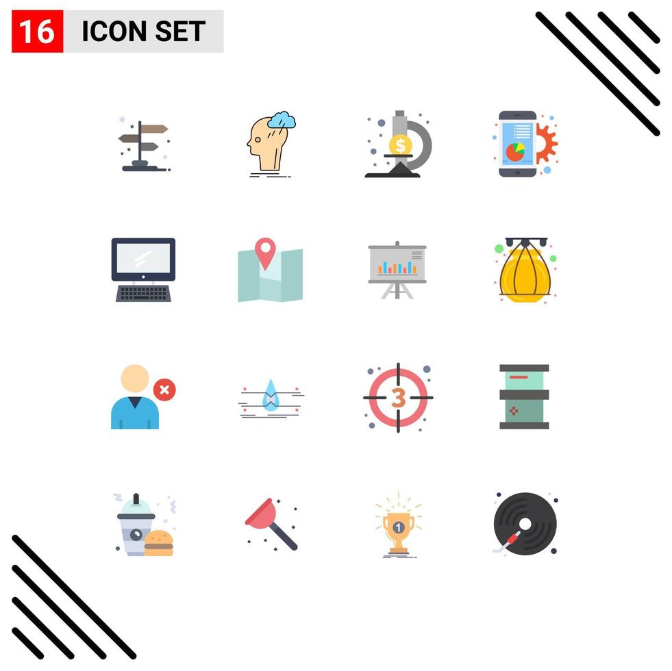 16 användare gränssnitt platt Färg packa av modern tecken och symboler av dator marknadsföring tänkande Graf Diagram redigerbar packa av kreativ vektor design element