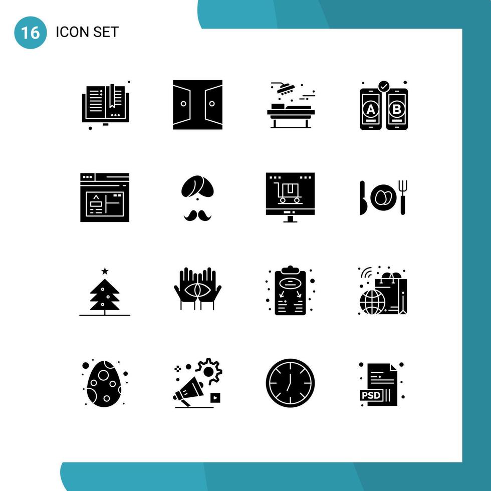 universelle Symbolsymbole Gruppe von 16 modernen soliden Glyphen der Anwendung Webdesign Heimentwicklungsraum editierbare Vektordesign-Elemente vektor
