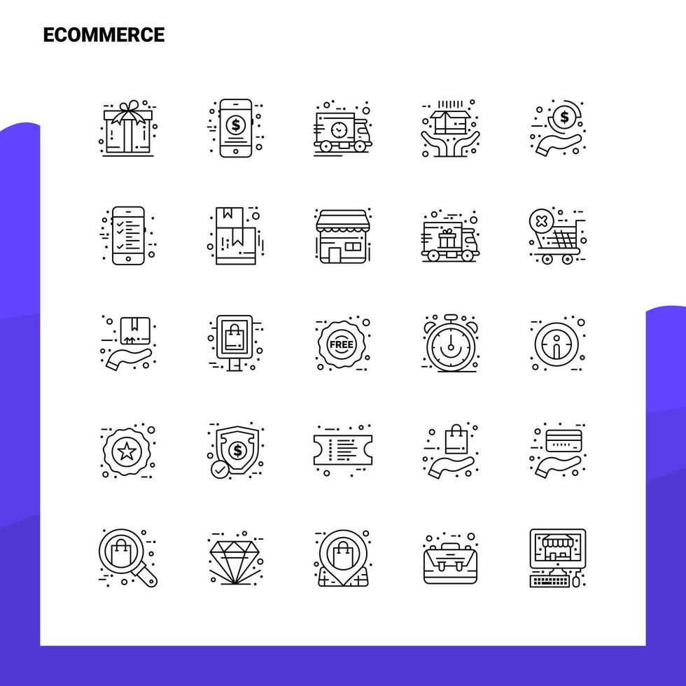 uppsättning av e-handel linje ikon uppsättning 25 ikoner vektor minimalism stil design svart ikoner uppsättning linjär piktogram packa