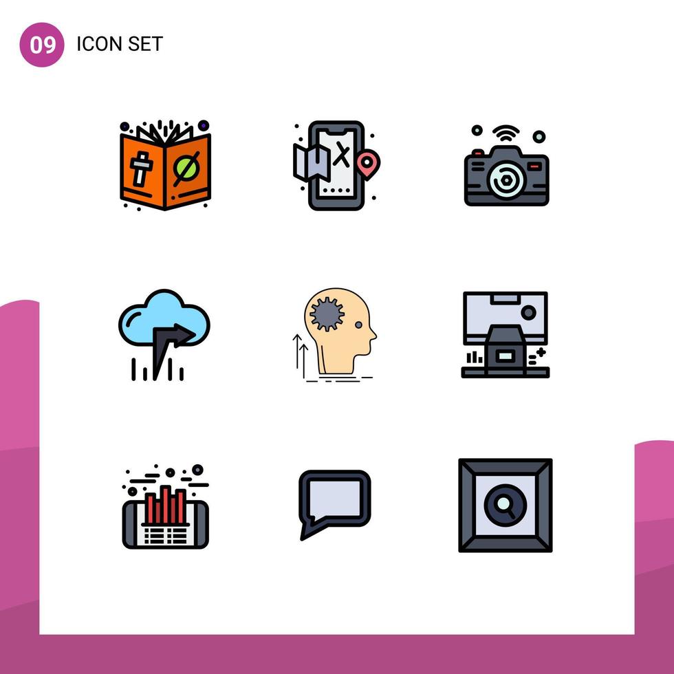 grupp av 9 modern fylld linje platt färger uppsättning för sinne pil Karta moln internet av saker redigerbar vektor design element
