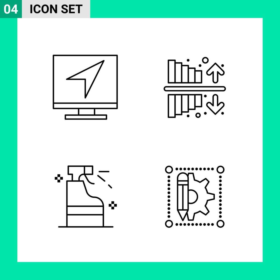 Packung mit 4 Linienstil-Icon-Set Gliederungssymbolen für den Druck kreative Zeichen isoliert auf weißem Hintergrund 4-Icon-Set kreativer schwarzer Icon-Vektor-Hintergrund vektor