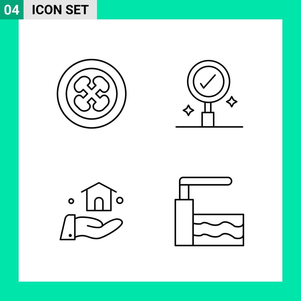 Packung mit 4 Linienstil-Icon-Set Gliederungssymbolen für den Druck kreative Zeichen isoliert auf weißem Hintergrund 4-Icon-Set kreativer schwarzer Icon-Vektor-Hintergrund vektor