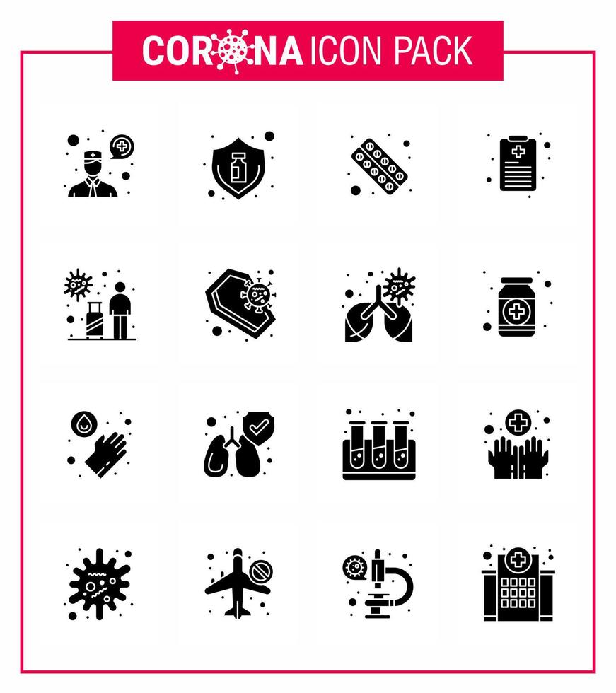 coronavirus förebyggande uppsättning ikoner 16 fast glyf svart ikon sådan som infektion patient Diagram läkemedel hälsa Diagram medicin viral coronavirus 2019 nov sjukdom vektor design element