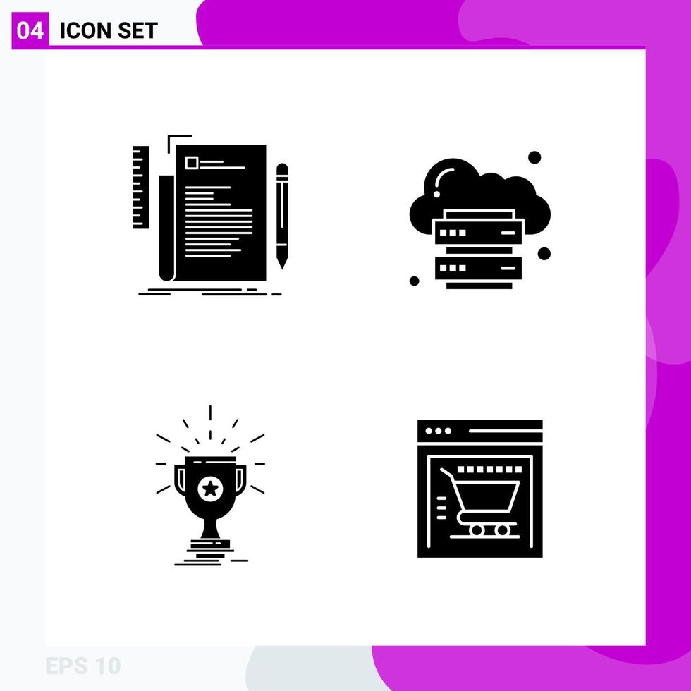 Solid Icon Set Packung mit 4 Glyphen-Icons isoliert auf weißem Hintergrund für Web-Print und mobile kreative schwarze Icon-Vektor-Hintergrund vektor