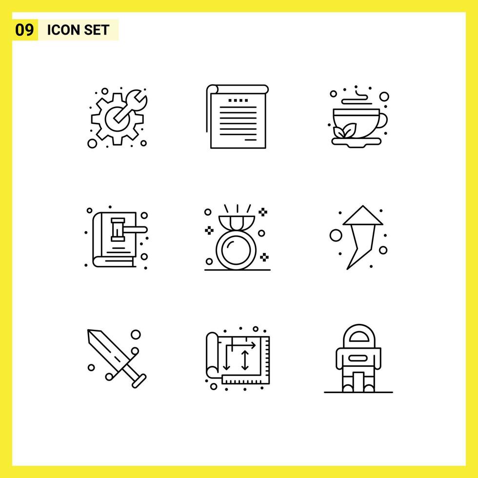uppsättning av 9 modern ui ikoner symboler tecken för lag bok klubban kopp bok te redigerbar vektor design element