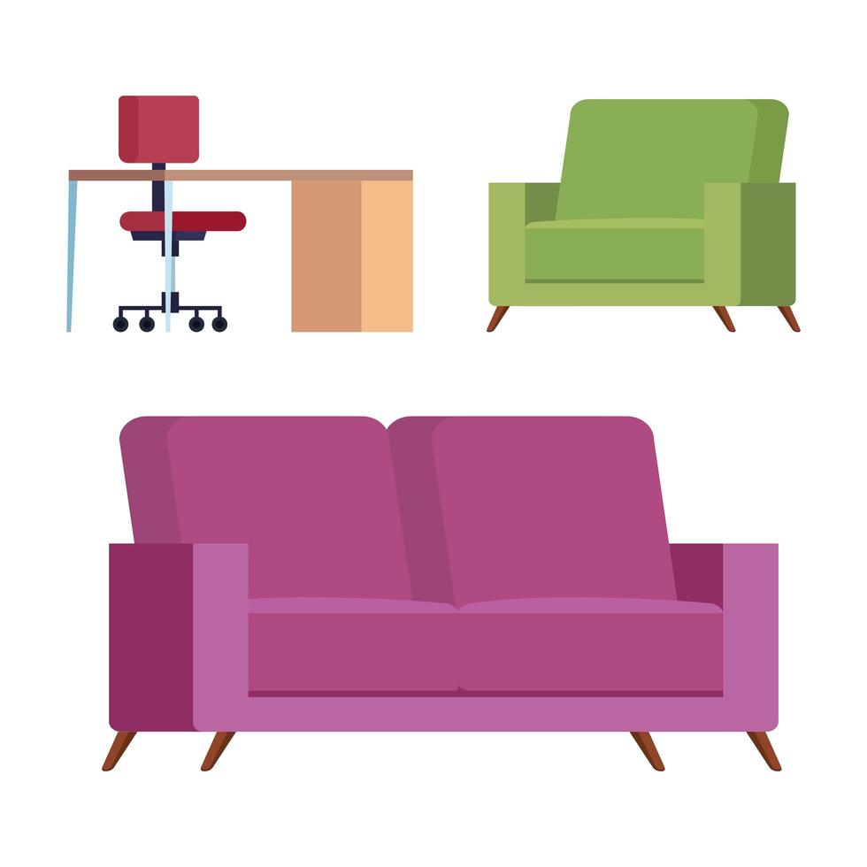 Couch, Stuhl und Schreibtisch vektor