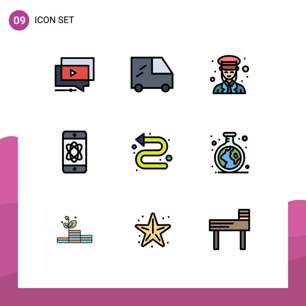 uppsättning av 9 modern ui ikoner symboler tecken för riktnings tech vakt Plats atom redigerbar vektor design element