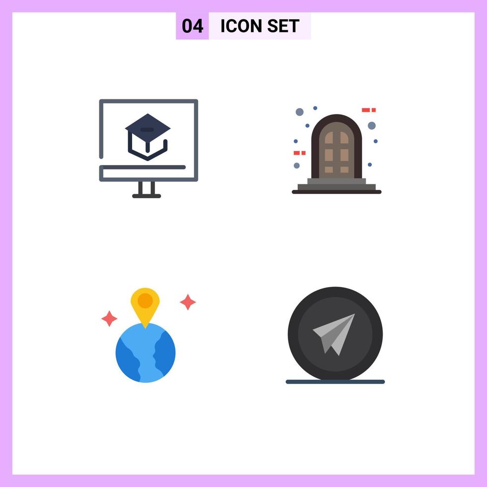grupp av 4 platt ikoner tecken och symboler för utbildning Karta uppkopplad panel flygplan redigerbar vektor design element