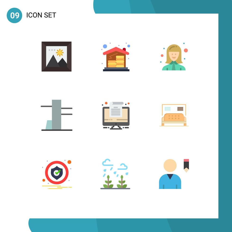 9 universelle Flachfarben für Web- und mobile Anwendungen Hoteldokument Avatar Computermanager editierbare Vektordesign-Elemente vektor
