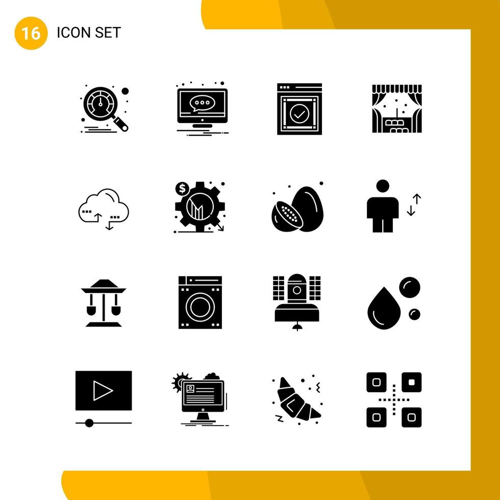 16 Icon Set Solid Style Icon Pack Glyphensymbole isoliert auf weißem Hintergrund für responsive Website, die kreativen schwarzen Icon-Vektorhintergrund entwirft vektor