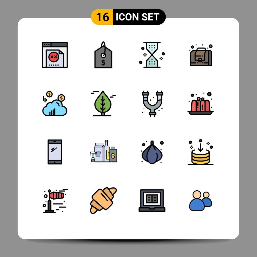moderner Satz von 16 flachen, farbgefüllten Linien und Symbolen wie Blattmarketing-Timer Cloud-Management editierbare kreative Vektordesign-Elemente vektor