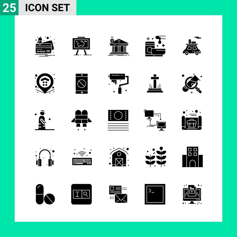 Packung mit 25 soliden Stil-Icon-Set Glyphen-Symbolen für den Druck kreative Zeichen isoliert auf weißem Hintergrund 25 Icon-Set kreativer schwarzer Icon-Vektor-Hintergrund vektor