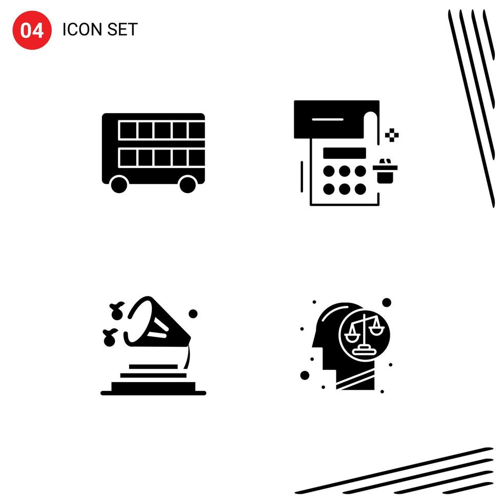 Benutzeroberflächenpaket mit 4 grundlegenden soliden Glyphen von Busmusik London Datum Lautsprecher editierbare Vektordesign-Elemente vektor