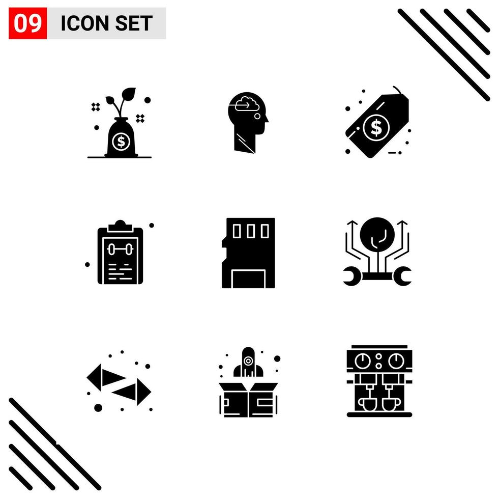 Pixel perfekter Satz von 9 soliden Symbolen Glyphen-Icon-Set für Website-Design und mobile Anwendungen Schnittstelle kreativer schwarzer Icon-Vektor-Hintergrund vektor
