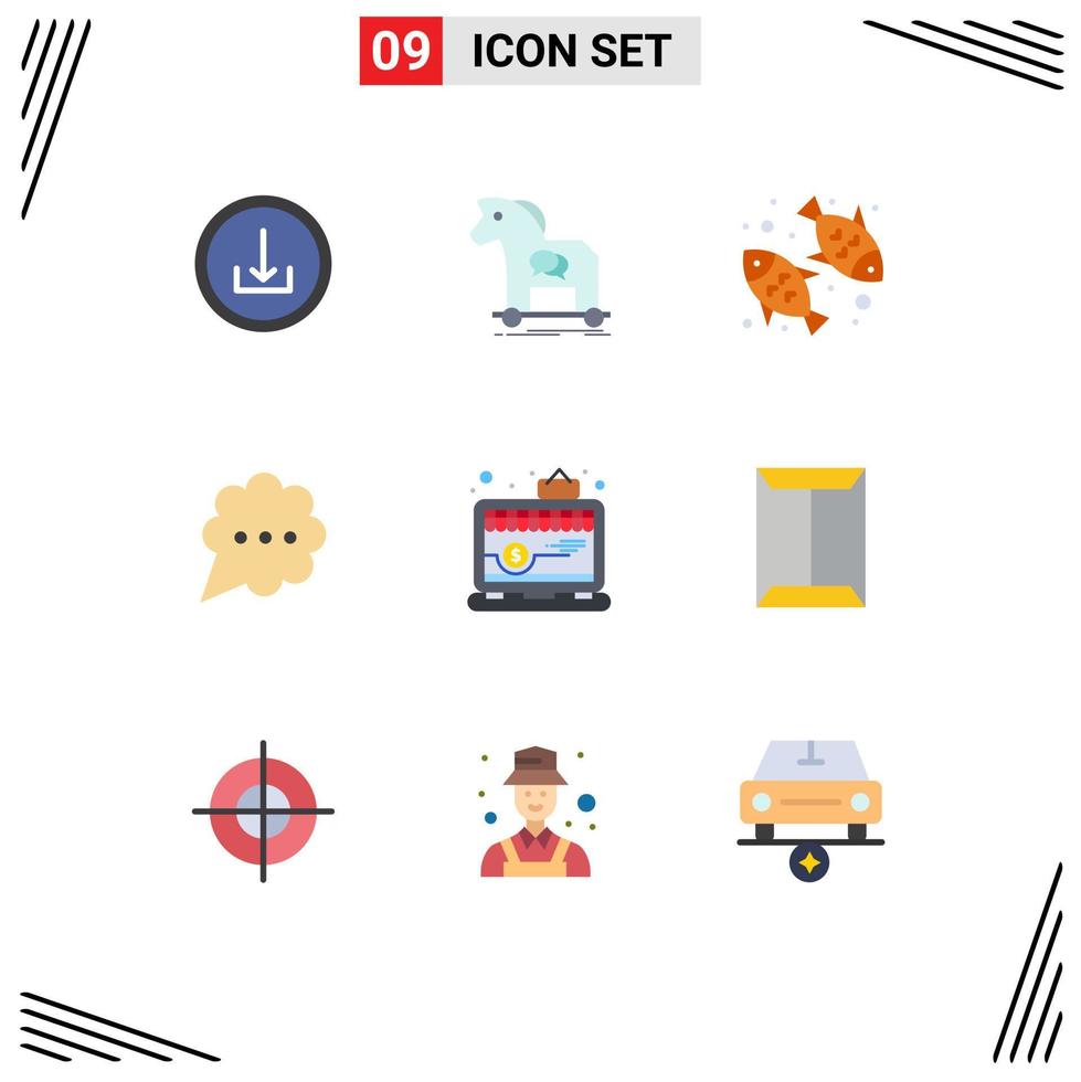 Stock Vector Icon Pack mit 9 Zeilenzeichen und Symbolen für Online-Kommentarvirus-Chat-Ernährung editierbare Vektordesign-Elemente