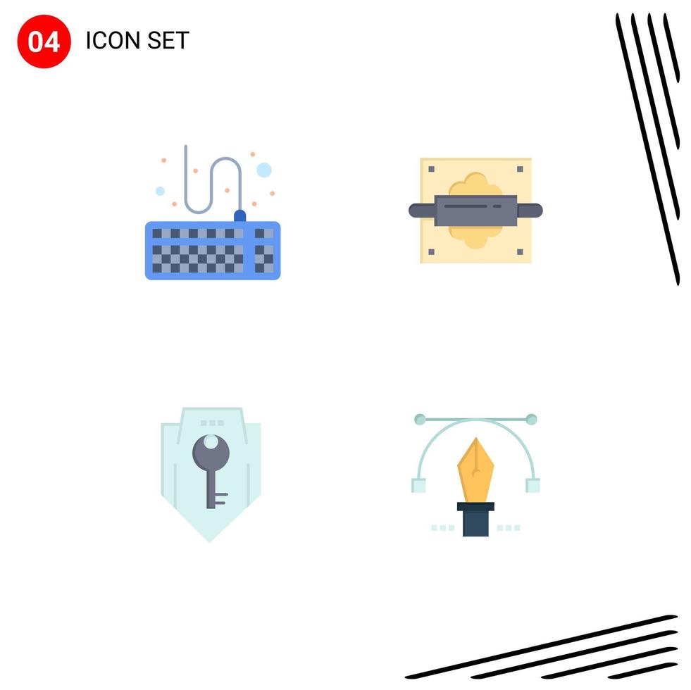 flaches Icon-Paket mit 4 universellen Symbolen zum Anbringen von Schlüsselwerkzeugen Brotsicherheit editierbare Vektordesign-Elemente vektor