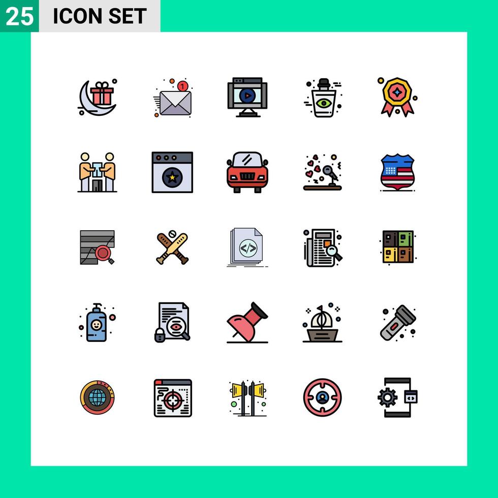mobil gränssnitt fylld linje platt Färg uppsättning av 25 piktogram av tilldela öga internet flaska video redigerbar vektor design element
