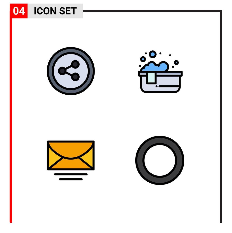 Stock Vector Icon Pack mit 4 Zeilenzeichen und Symbolen für die gemeinsame Nutzung von globalen Hot Bath Mail Ring editierbare Vektordesign-Elemente