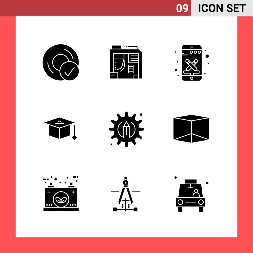 9 ikon packa fast stil glyf symboler på vit bakgrund enkel tecken för allmän design kreativ svart ikon vektor bakgrund