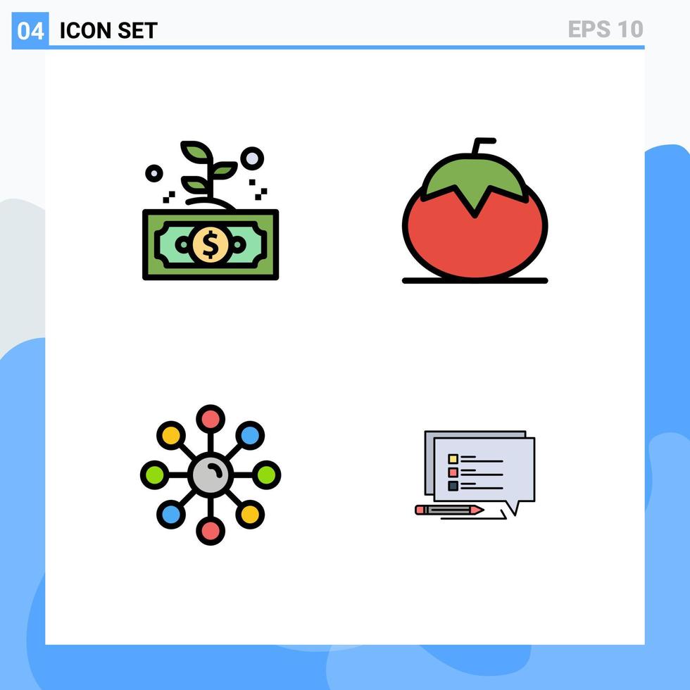 packa av 4 modern fylld linje platt färger tecken och symboler för webb skriva ut media sådan som företag grönsaker blad frukt hud redigerbar vektor design element