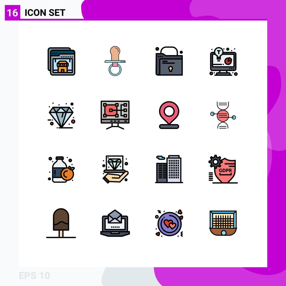 mobil gränssnitt platt Färg fylld linje uppsättning av 16 piktogram av diamant företag lösning barn företag Rapportera företag utveckling redigerbar kreativ vektor design element