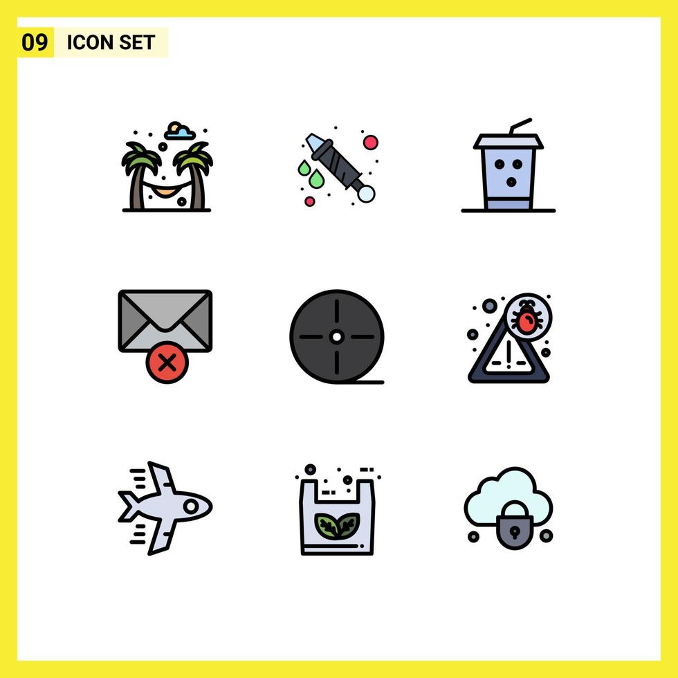 Stock Vector Icon Pack mit 9 Zeilen Zeichen und Symbolen für Sicherheitstechnologie Takeaway Gadgets Geräte editierbare Vektordesign-Elemente