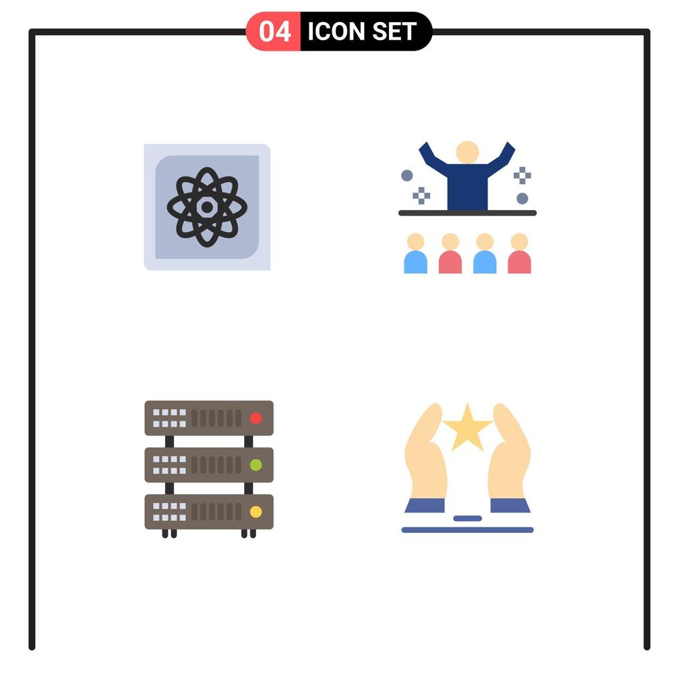 grupp av 4 modern platt ikoner uppsättning för beräkning presentation data konferens kuggstång redigerbar vektor design element