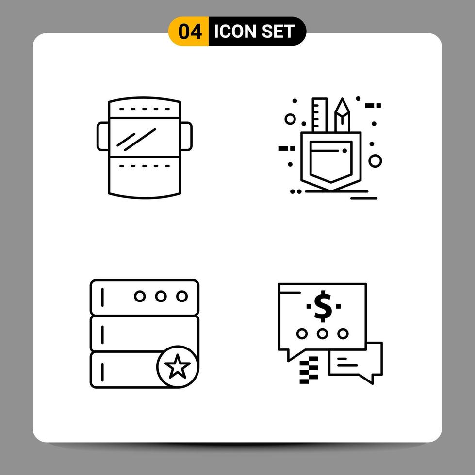 4 svart ikon packa översikt symboler tecken för mottaglig mönster på vit bakgrund 4 ikoner uppsättning kreativ svart ikon vektor bakgrund