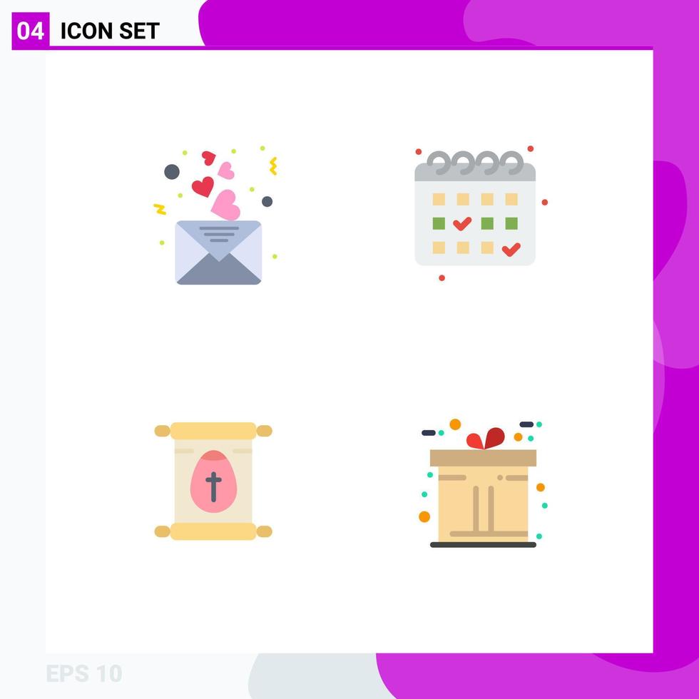 Stock Vector Icon Pack mit 4 Zeilen Zeichen und Symbolen für Tag Scroll Mail Datum Schwarzer Freitag editierbare Vektordesign-Elemente