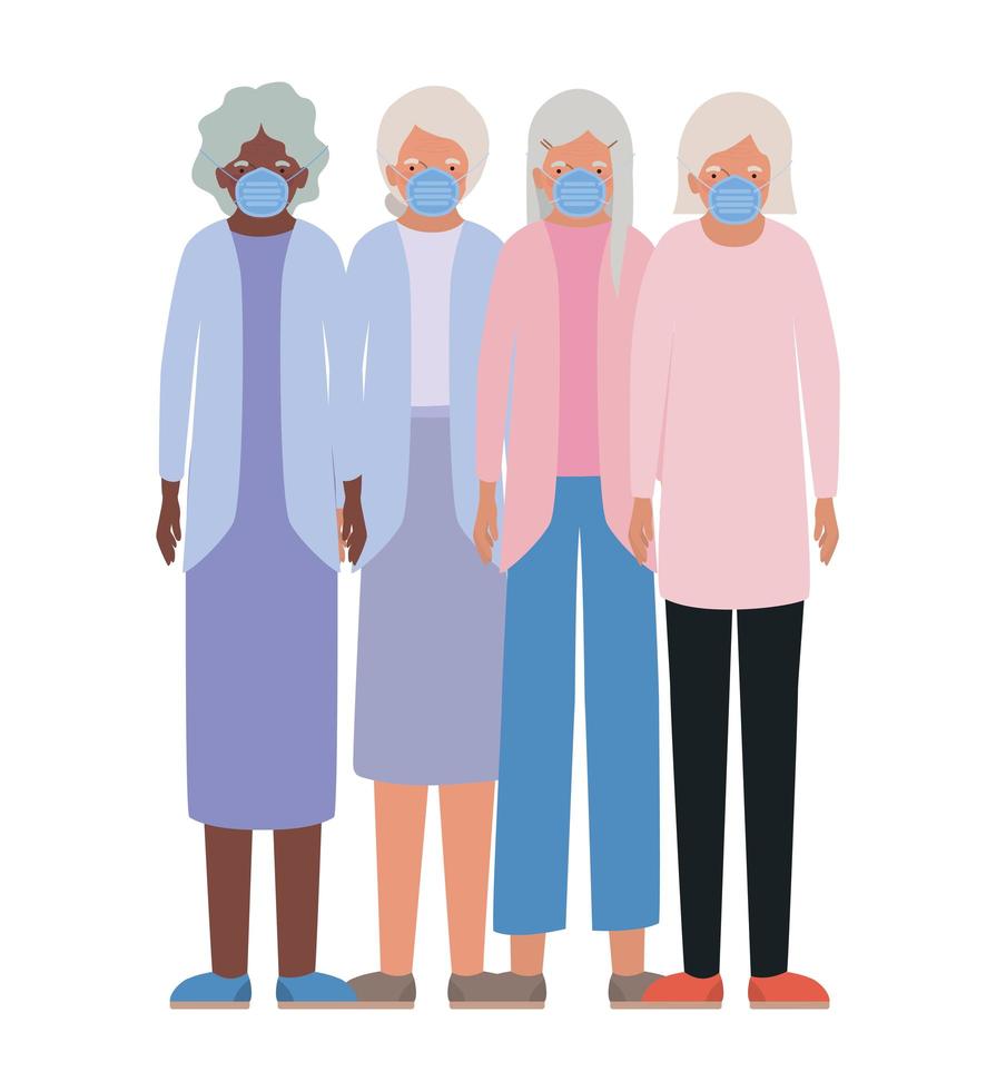 äldre kvinnor med masker mot covid 19 vektor