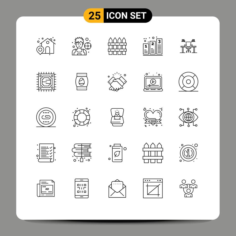 grupp av 25 rader tecken och symboler för stol tabell staket faser Graf redigerbar vektor design element